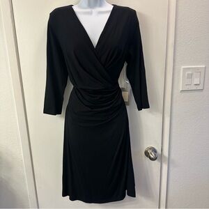 JANA Black V-Neck 3/4 Sleeve Knee Length Classy Business Dress